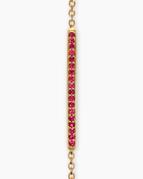 Womens Petite Pavé Bar Bracelet in 18ct Yellow Gold with Rubies, 1.7mm