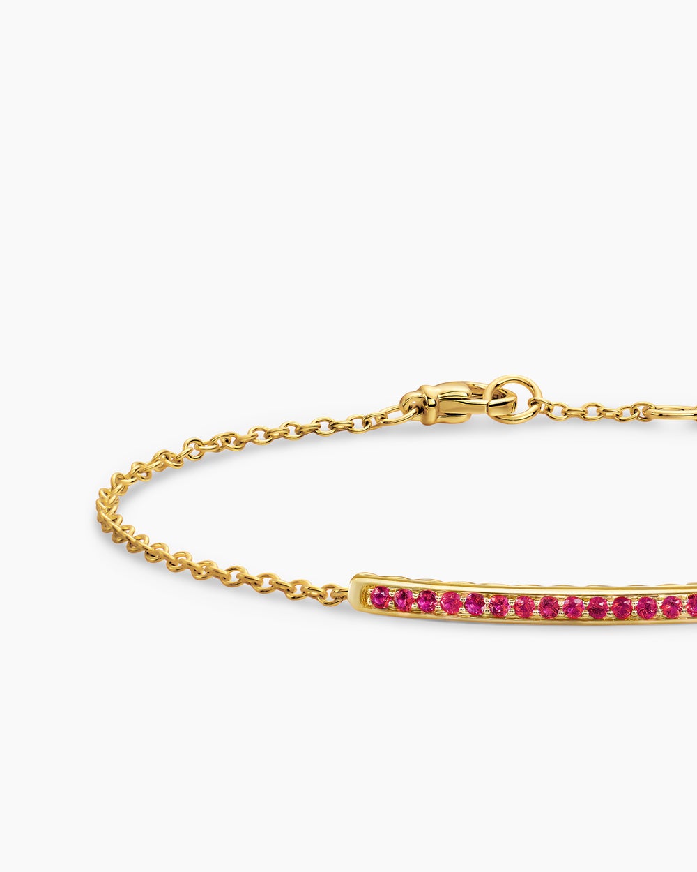 Womens Petite Pavé Bar Bracelet in 18K Yellow Gold with Rubies, 1.7mm