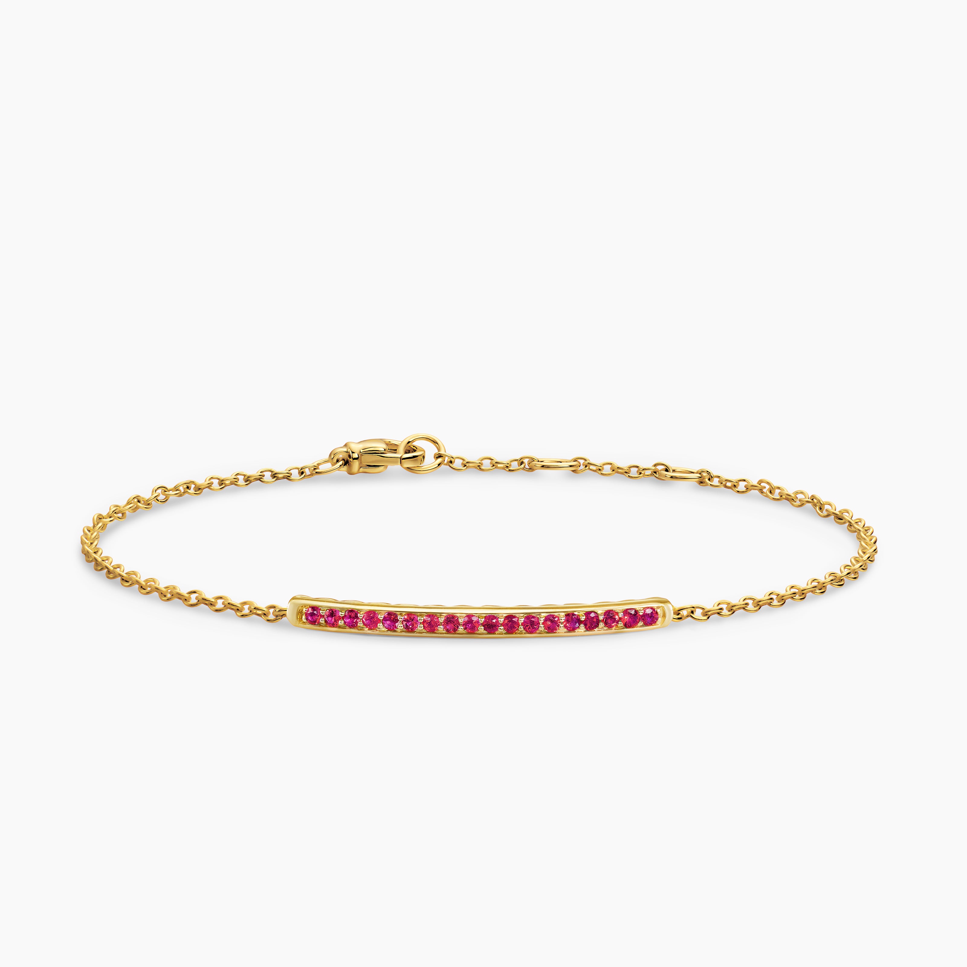 Womens Petite Pav&eacute; Bar Bracelet in 18K Yellow Gold with Rubies, 1.7mm