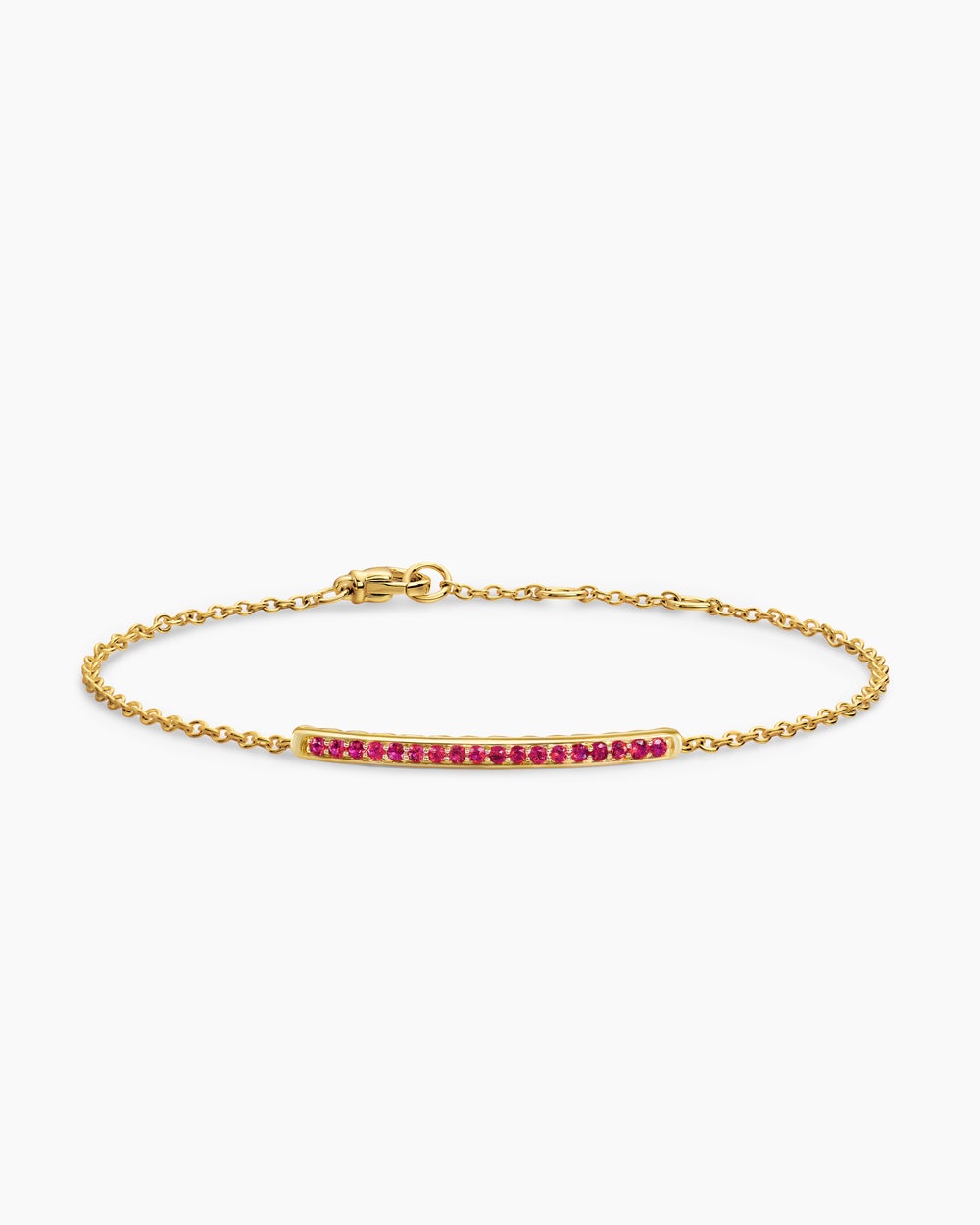 Womens Petite Pavé Bar Bracelet in 18K Yellow Gold with Rubies, 1.7mm
