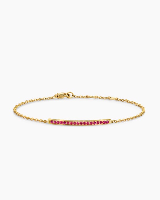 Petite Pavé Bar Bracelet in 18K Yellow Gold with Rubies, 1.7mm