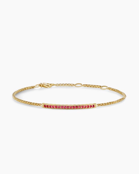 Petite Pavé Bar Bracelet in 18K Yellow Gold with Rubies, 1.7mm