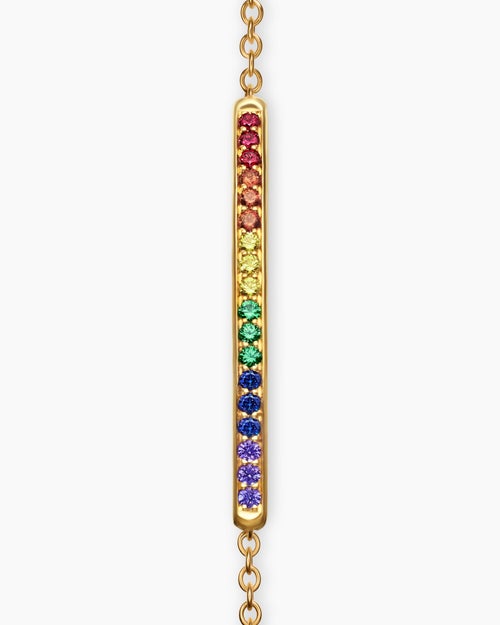 Womens Petite Pavé Bar Bracelet in 18K Yellow Gold with Rainbow Pavé, 1.7mm