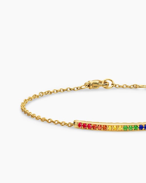 Womens Petite Pavé Bar Bracelet in 18K Yellow Gold with Rainbow Pavé, 1.7mm