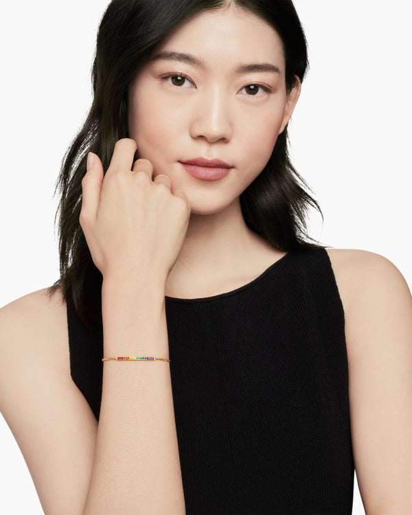Petite Pavé Bar Bracelet in 18K Yellow Gold with Rainbow Pavé, 1.7mm