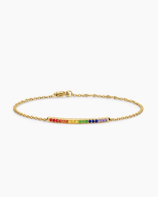 Petite Pavé Bar Bracelet in 18K Yellow Gold with Rainbow Pavé, 1.7mm