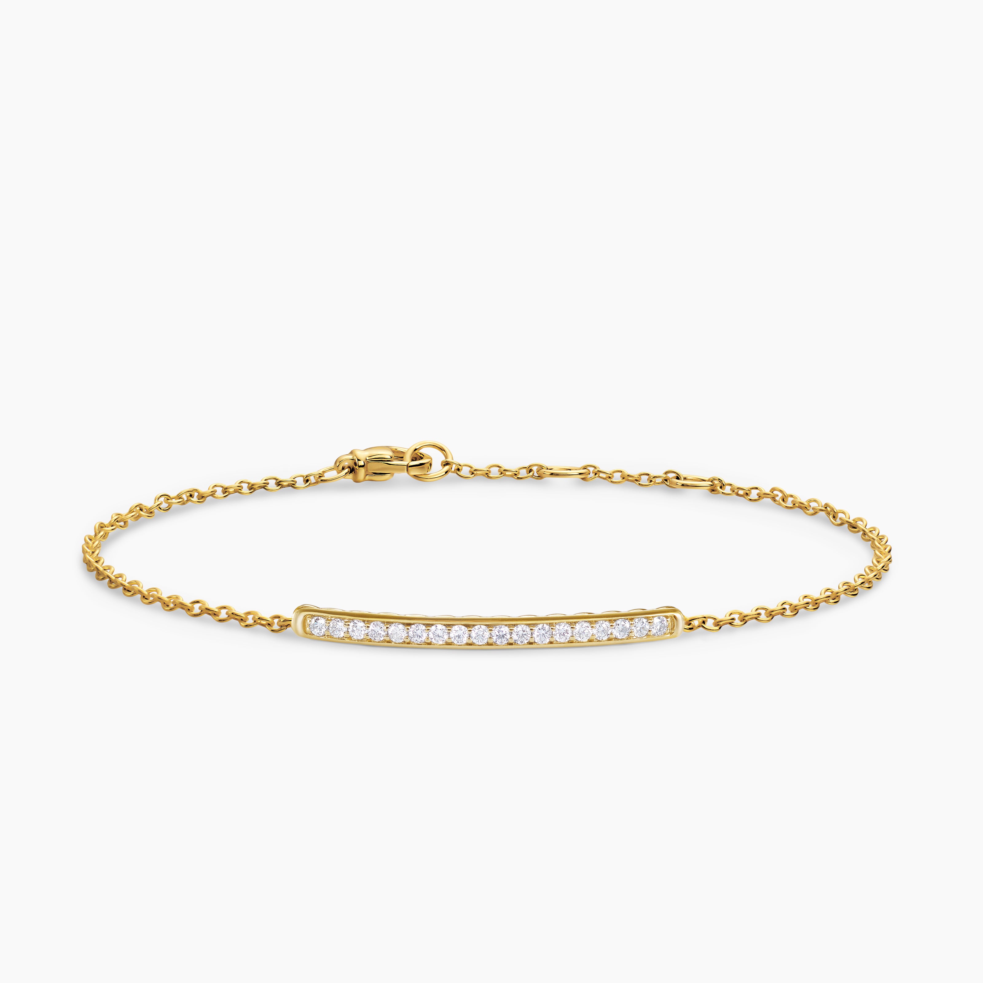 Womens Petite Pav&eacute; Bar Bracelet in 18K Yellow Gold with Diamonds, 1.7mm