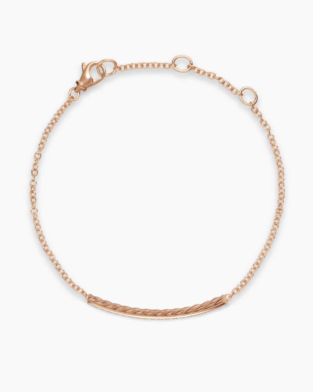 Womens Petite Pavé Bar Bracelet in 18ct Rose Gold with Cognac Diamonds, 1.7mm