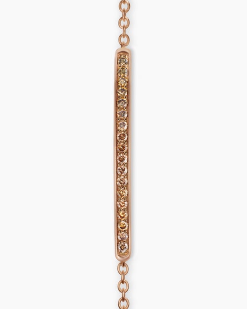 Womens Petite Pavé Bar Bracelet in 18K Rose Gold with Cognac Diamonds, 1.7mm