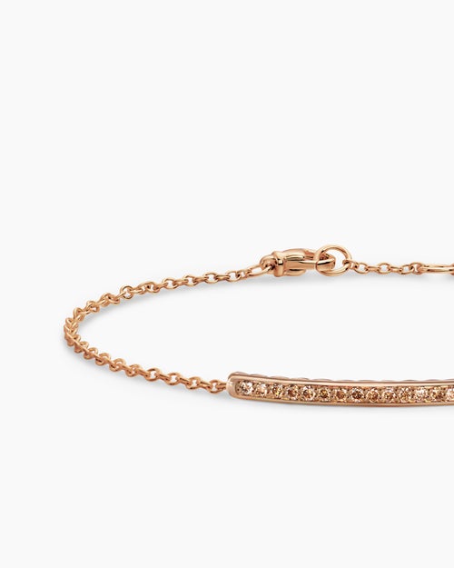 Womens Petite Pavé Bar Bracelet in 18K Rose Gold with Cognac Diamonds, 1.7mm