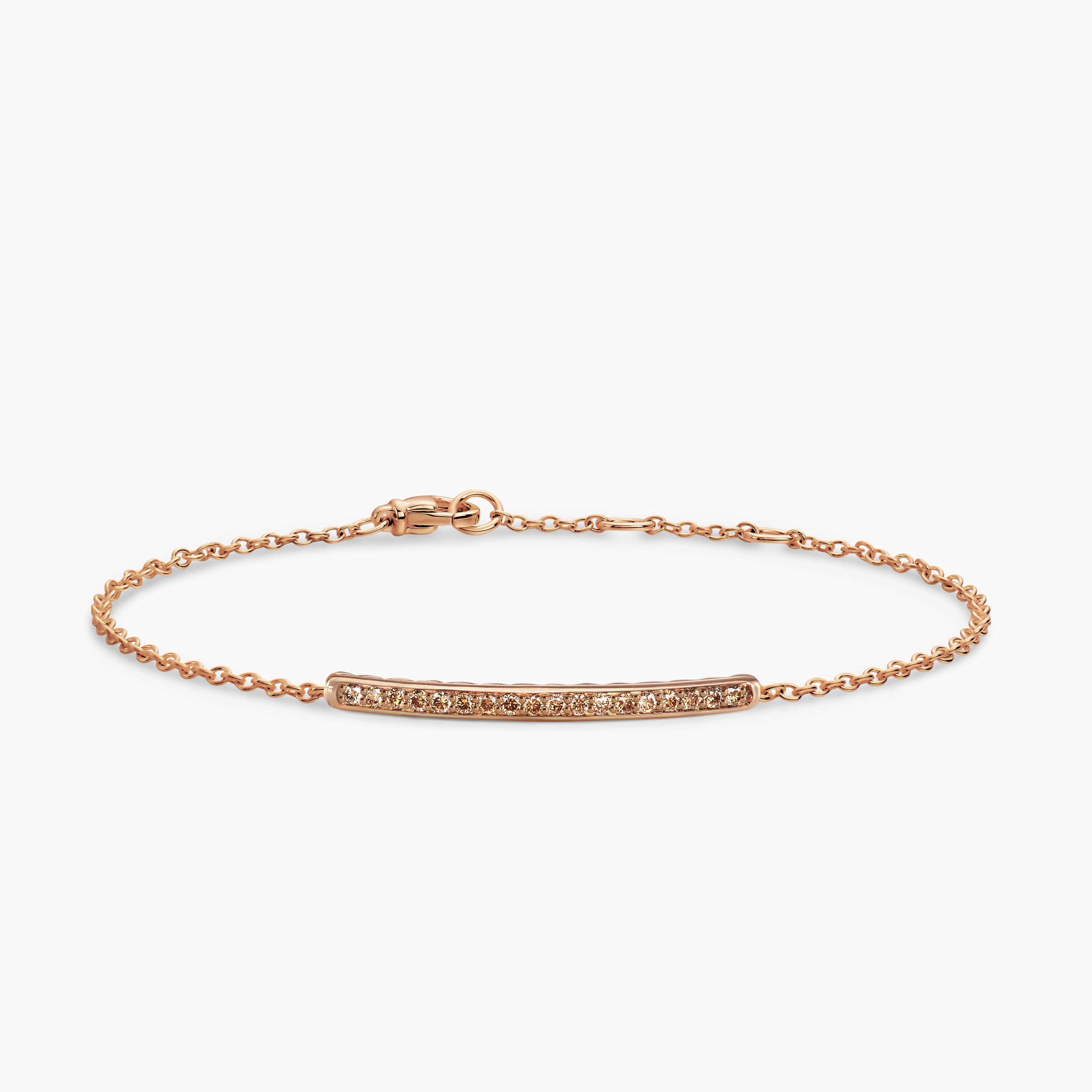 Womens Petite Pav&eacute; Bar Bracelet in 18K Rose Gold with Cognac Diamonds, 1.7mm