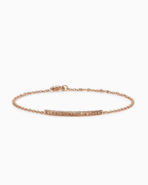 Womens Petite Pavé Bar Bracelet in 18K Rose Gold with Cognac Diamonds, 1.7mm