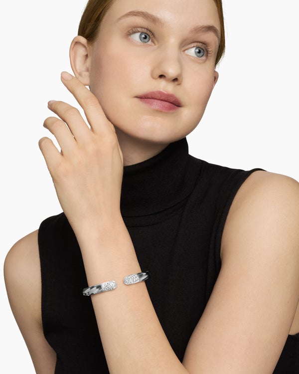 Cable Edge® Bracelet in Sterling Silver with Diamonds, 9mm