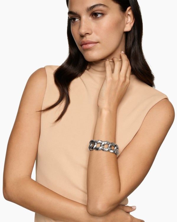 Cable Edge Curb Chain Bracelet in Sterling Silver, 23mm