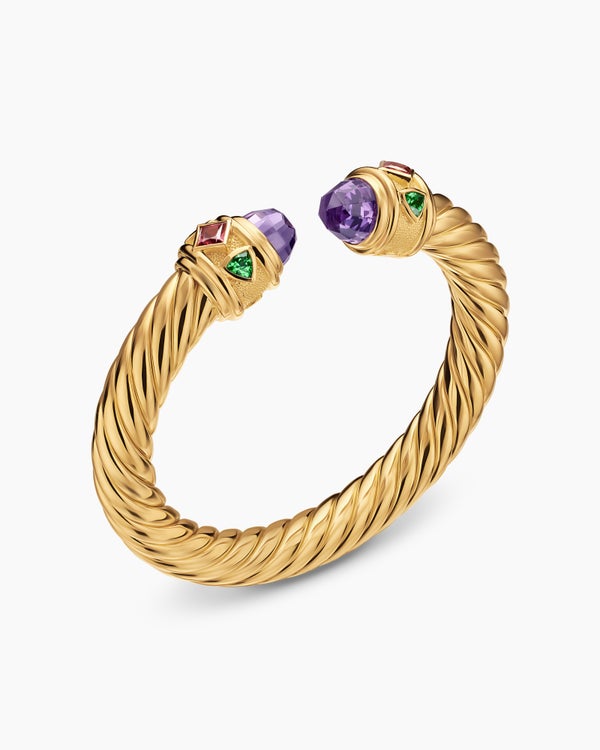 Renaissance® Cablespira® Bracelet in 18K Yellow Gold with Amethyst, Pink Tourmaline and Tsavorite, 9mm