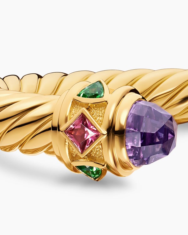 Renaissance® Cablespira® Bracelet in 18K Yellow Gold with Amethyst, Pink Tourmaline and Tsavorite, 9mm