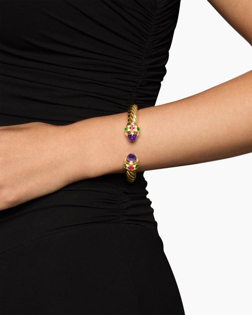 Womens Renaissance® Cablespira® Bracelet in 18K Yellow Gold with Amethyst, Pink Tourmaline and Tsavorite, 9mm