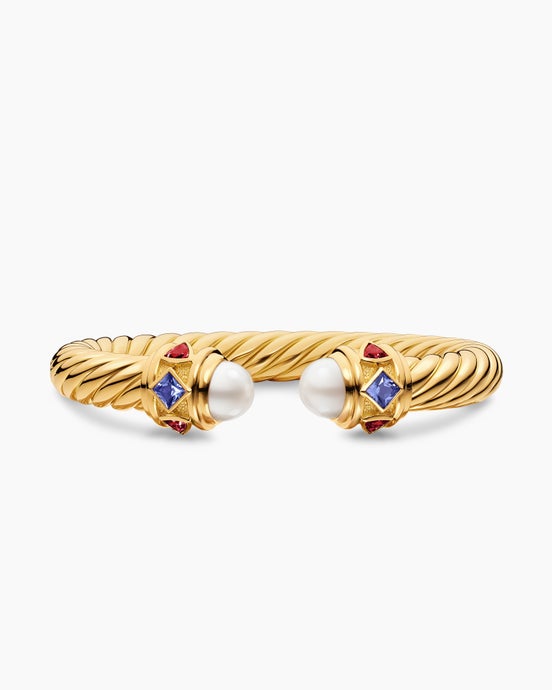 Renaissance® Cablespira® Bracelet in 18K Yellow Gold with Pearl, Iolite and Rhodolite Garnet, 9mm