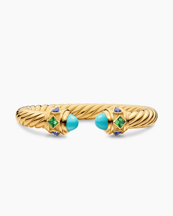 Renaissance® Cablespira® Bracelet in 18K Yellow Gold with Turquoise, Tsavorite and Tanzanite, 9mm
