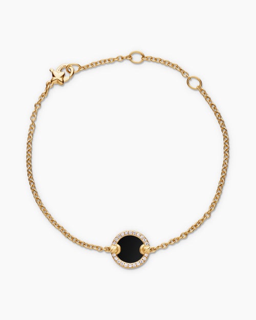Womens Petite DY Elements® Center Station Chain Bracelet in 18K Yellow Gold with Black Onyx and Diamonds, 11mm