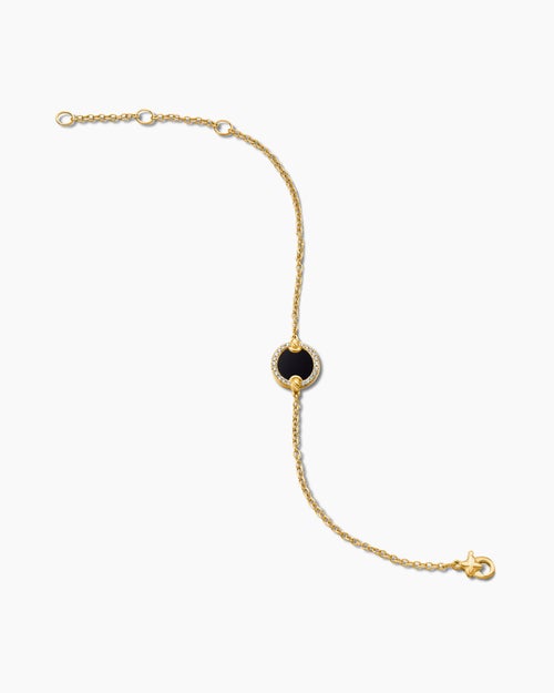 Womens Petite DY Elements® Center Station Chain Bracelet in 18K Yellow Gold with Black Onyx and Diamonds, 11mm