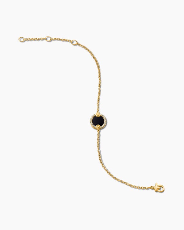 Petite DY Elements® Center Station Chain Bracelet in 18K Yellow Gold with Black Onyx and Diamonds, 11mm