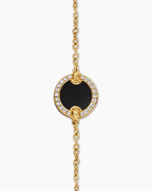 Womens Petite DY Elements® Centre Station Chain Bracelet in 18ct Yellow Gold with Black Onyx and Diamonds, 11mm