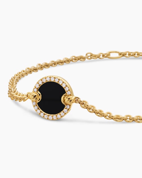 Womens Petite DY Elements® Centre Station Chain Bracelet in 18ct Yellow Gold with Black Onyx and Diamonds, 11mm