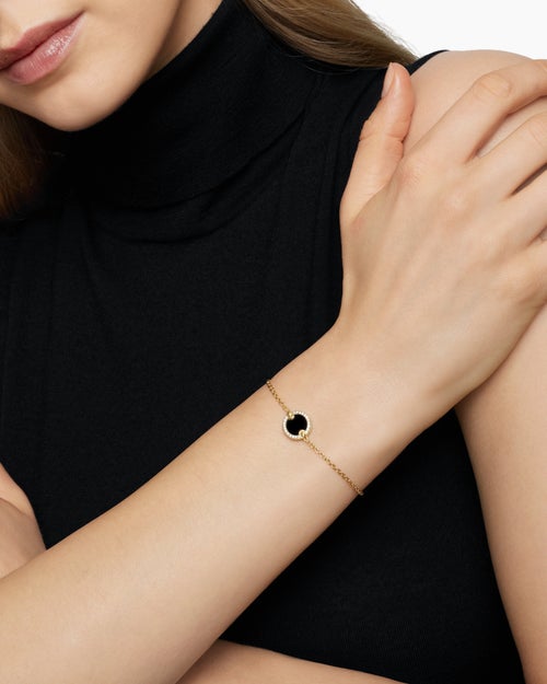 Womens Petite DY Elements® Centre Station Chain Bracelet in 18ct Yellow Gold with Black Onyx and Diamonds, 11mm
