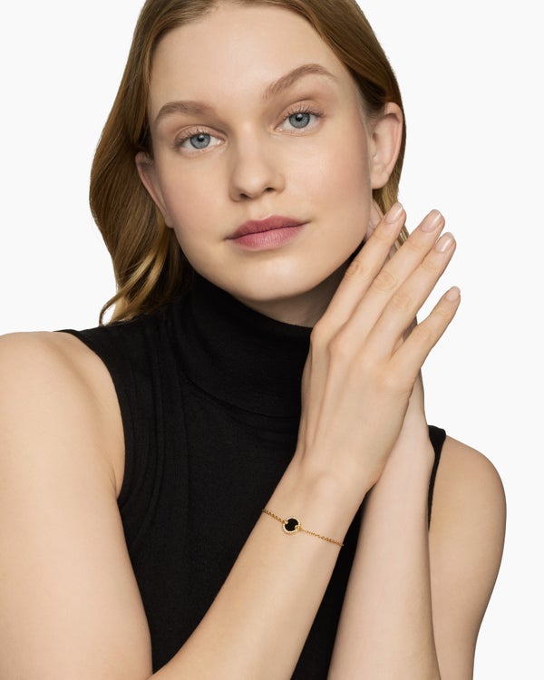 Petite DY Elements® Center Station Chain Bracelet in 18K Yellow Gold with Black Onyx and Diamonds, 11mm