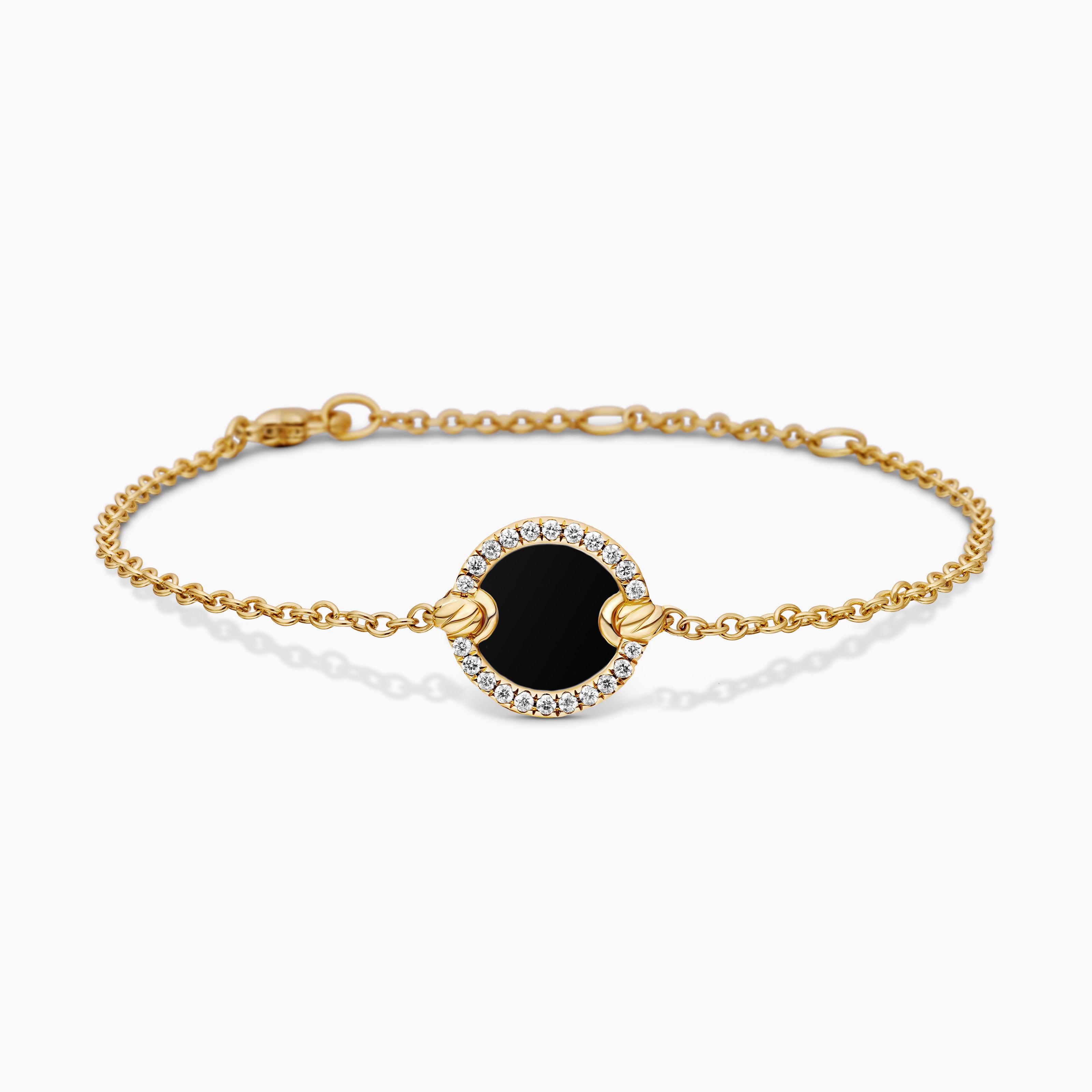 Bracelet cha&icirc;ne &agrave; maillon central Petite DY Elements&reg; en or jaune 18 carats avec onyx noir et diamants, 11 mm femme 