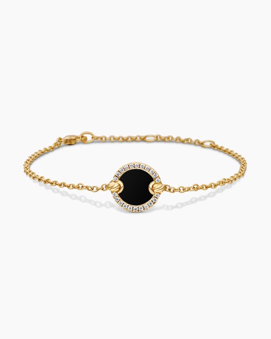 Petite DY Elements® Centre Station Chain Bracelet in 18ct Yellow Gold with Black Onyx and Diamonds, 11mm