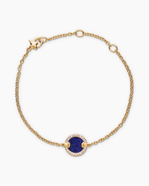 Womens Petite DY Elements® Center Station Chain Bracelet in 18K Yellow Gold with Lapis and Diamonds, 11mm
