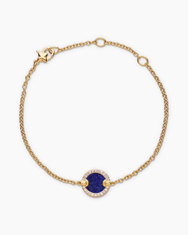 Petite DY Elements® Center Station Chain Bracelet in 18K Yellow Gold with Lapis and Diamonds, 11mm