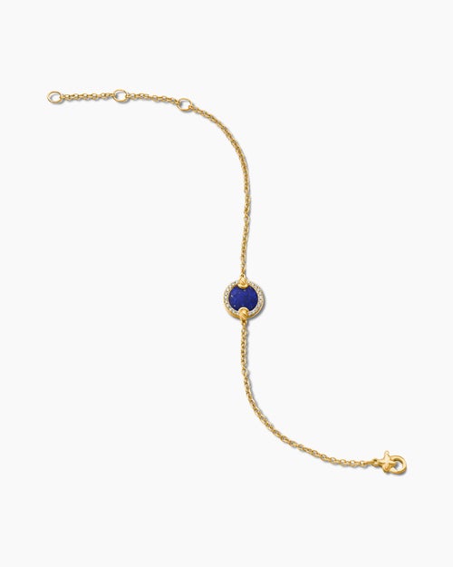 Womens Petite DY Elements® Center Station Chain Bracelet in 18K Yellow Gold with Lapis and Diamonds, 11mm