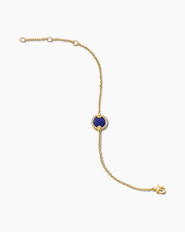 Petite DY Elements® Center Station Chain Bracelet in 18K Yellow Gold with Lapis and Diamonds, 11mm