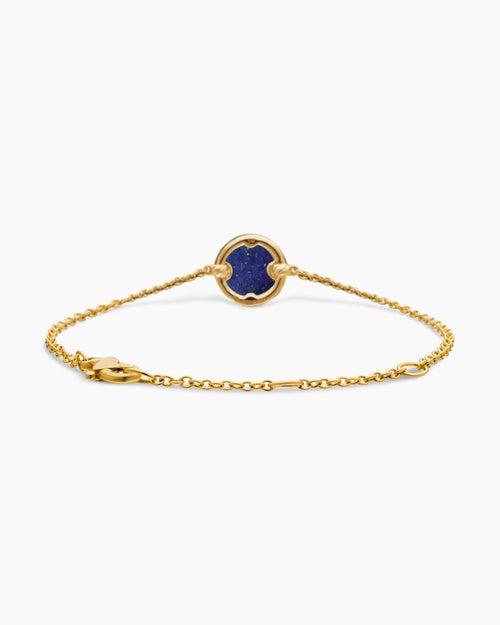 Womens Petite DY Elements® Center Station Chain Bracelet in 18K Yellow Gold with Lapis and Diamonds, 11mm