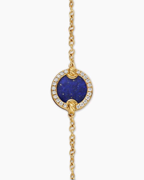 Womens Petite DY Elements® Center Station Chain Bracelet in 18K Yellow Gold with Lapis and Diamonds, 11mm