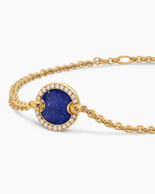 Womens Petite DY Elements® Center Station Chain Bracelet in 18K Yellow Gold with Lapis and Diamonds, 11mm