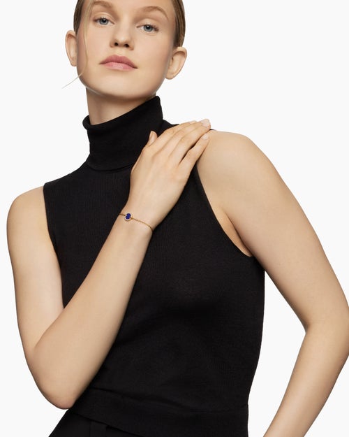 Womens Petite DY Elements® Center Station Chain Bracelet in 18K Yellow Gold with Lapis and Diamonds, 11mm