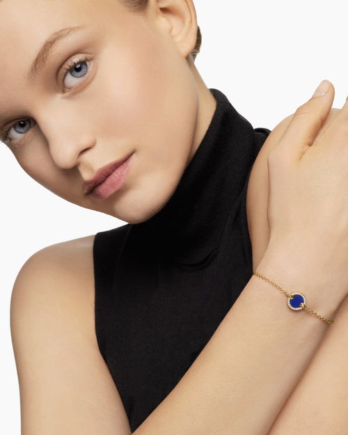 Womens Petite DY Elements® Center Station Chain Bracelet in 18K Yellow Gold with Lapis and Diamonds, 11mm