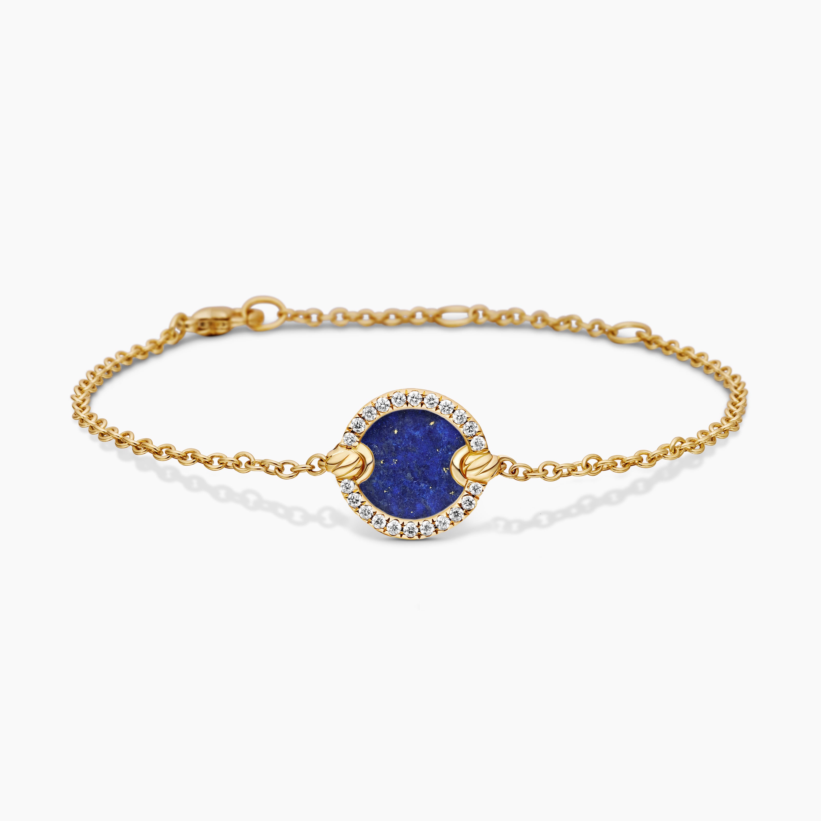 Womens Petite DY Elements&reg; Center Station Chain Bracelet in 18K Yellow Gold with Lapis and Diamonds, 11mm