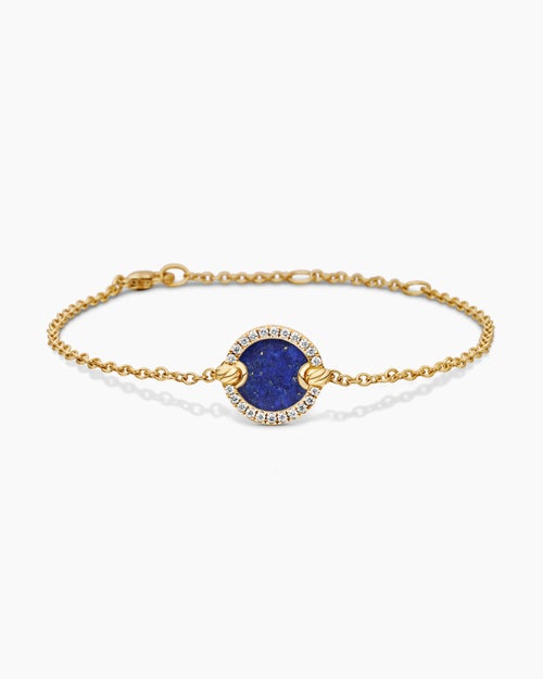 Womens Petite DY Elements® Center Station Chain Bracelet in 18K Yellow Gold with Lapis and Diamonds, 11mm