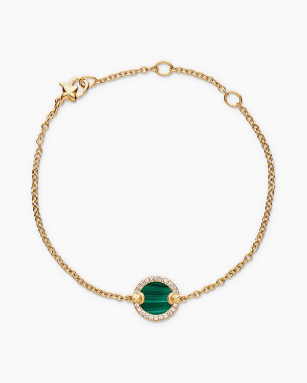 Petite DY Elements® Center Station Chain Bracelet in 18K Yellow Gold with Malachite and Diamonds, 11mm