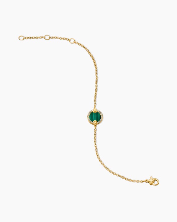 Petite DY Elements® Center Station Chain Bracelet in 18K Yellow Gold with Malachite and Diamonds, 11mm