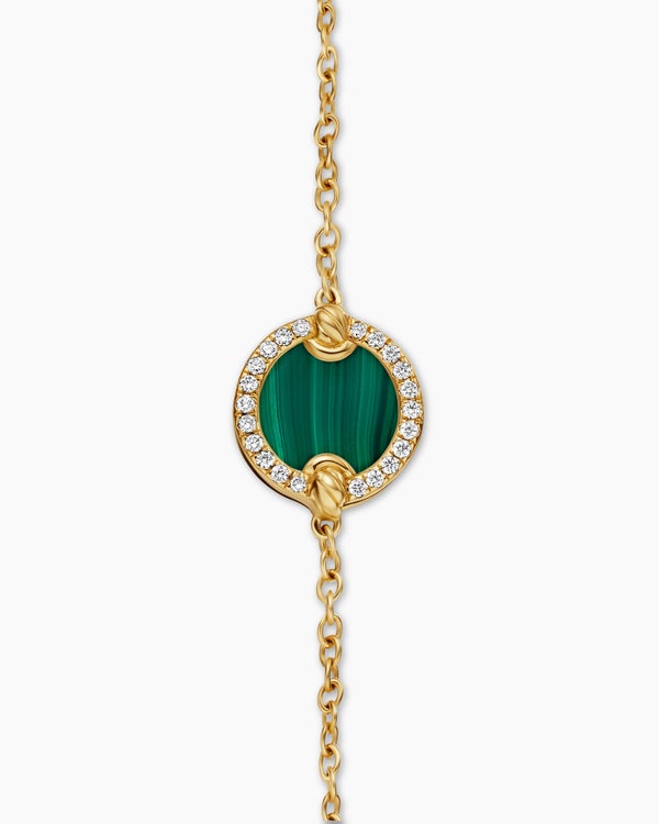 Petite DY Elements® Center Station Chain Bracelet in 18K Yellow Gold with Malachite and Diamonds, 11mm