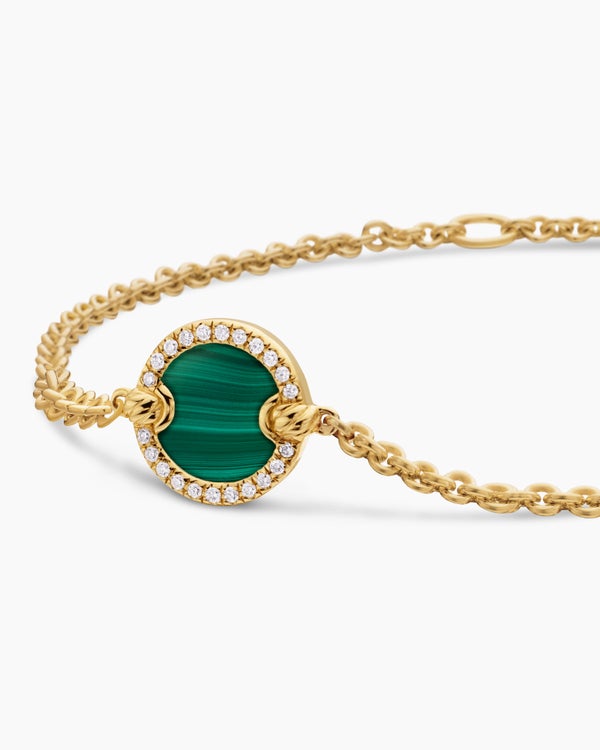 Petite DY Elements® Center Station Chain Bracelet in 18K Yellow Gold with Malachite and Diamonds, 11mm