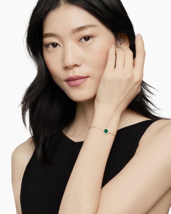 Petite DY Elements® Center Station Chain Bracelet in 18K Yellow Gold with Malachite and Diamonds, 11mm