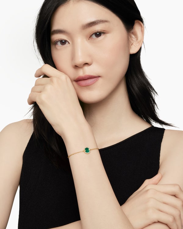 Petite DY Elements® Center Station Chain Bracelet in 18K Yellow Gold with Malachite and Diamonds, 11mm