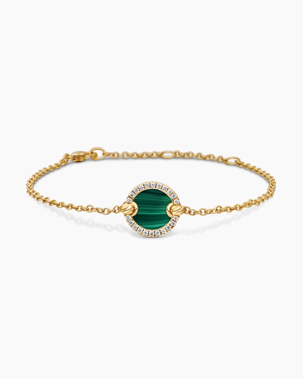 Petite DY Elements® Center Station Chain Bracelet in 18K Yellow Gold with Malachite and Diamonds, 11mm